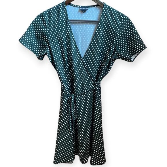 Callipygian Green Polka Dot Wrap Dress - Picture 1 of 4